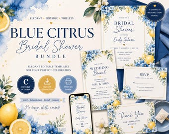 Brautdusche Bundle mit Zitrusfrüchten, Zitrone Hochzeit einladen Vorlage, Canva bearbeitbares Design, Hochzeit Brunch Karte, Sofort Download