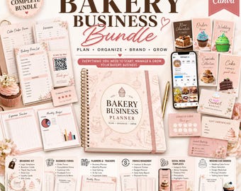 Ultimate Bakery Canva Bundle | Planner, Branding Kit, Order Forms, Finance Tracker, Social Media Templates & Wedding Templates