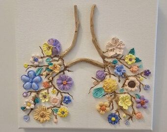 Double Single Lung Transplant Lungaversary 3D One of a Kind Wall Art Clay Flowers Acrylic