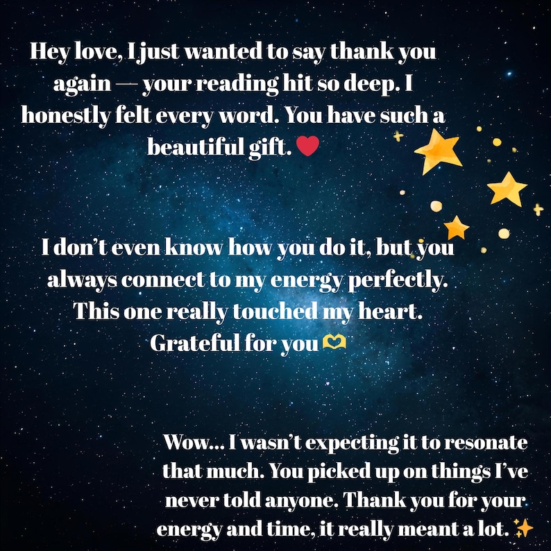 May include: A digital image with a dark blue background speckled with white dots and gold stars. White text conveys a message of gratitude and appreciation, including phrases like "beautiful gift" and "touched my heart."