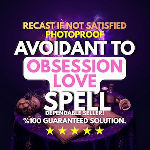 May include: An advertisement for a love spell, featuring text that reads "Recast if not satisfied, photoproof, avoidant to obsession love spell, dependable seller, %100 guaranteed solution." The image includes a table with a book, candles, and a rose.