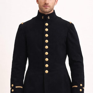 Men's Black Military Officer Tunic - Civil War Union Jacket - Napoleonic Wool Hussar Dress Coat