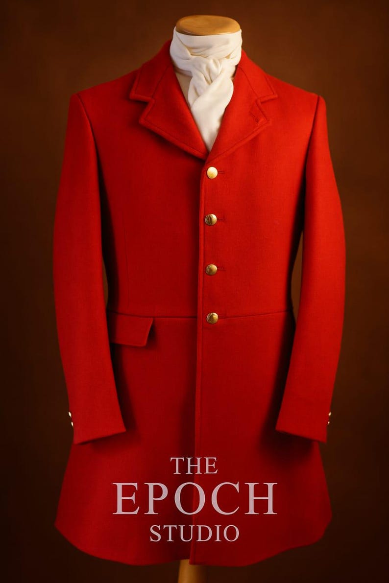 Men's Classic Red Wool Equestrian Coat - Tailored Gold Button Hunt ...
