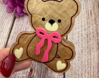 Teddy Bear Hair Claw Clip With Bow | Kawaii Valentine  display picture 3