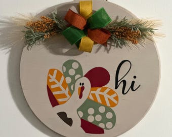 Letrero de pavo pintado a mano para puerta: Letrero redondo de bienvenida para porche de 45 cm