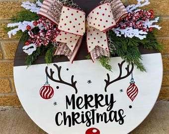 Letrero redondo de 45 cm (18") pintado a mano para puerta de entrada / Decoración de bienvenida para porche resistente a la intemperie / Rodolfo