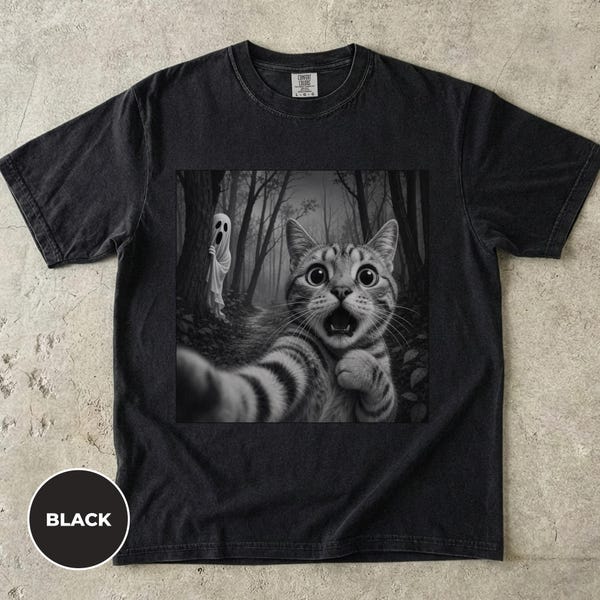 Funny Halloween Cat Shirt, Spooky Cat Shirt, Scared Cat Meme Shirt, Ghost Lover Gift, Halloween Horror Shirt, Funny Cat Shirt, Ghost Shirt