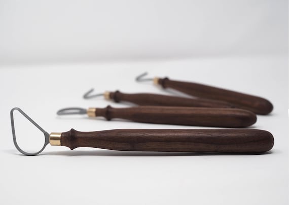 Tungsten Carbide Pottery Trim Tool w/ Hand Turned Walnut Handle