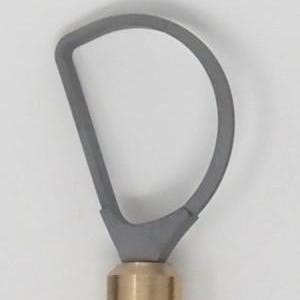 May include: A gray loop tool for pottery or sculpting. The loop is attached to a brass ferrule and a wooden handle. The tool is designed for shaping and removing clay.