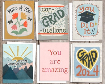 Set of 6 Greeting Cards, Graduation Cards, conGRADulations, Graduation parties, 2024 graduate gift, grad gifts,  Variety Pack