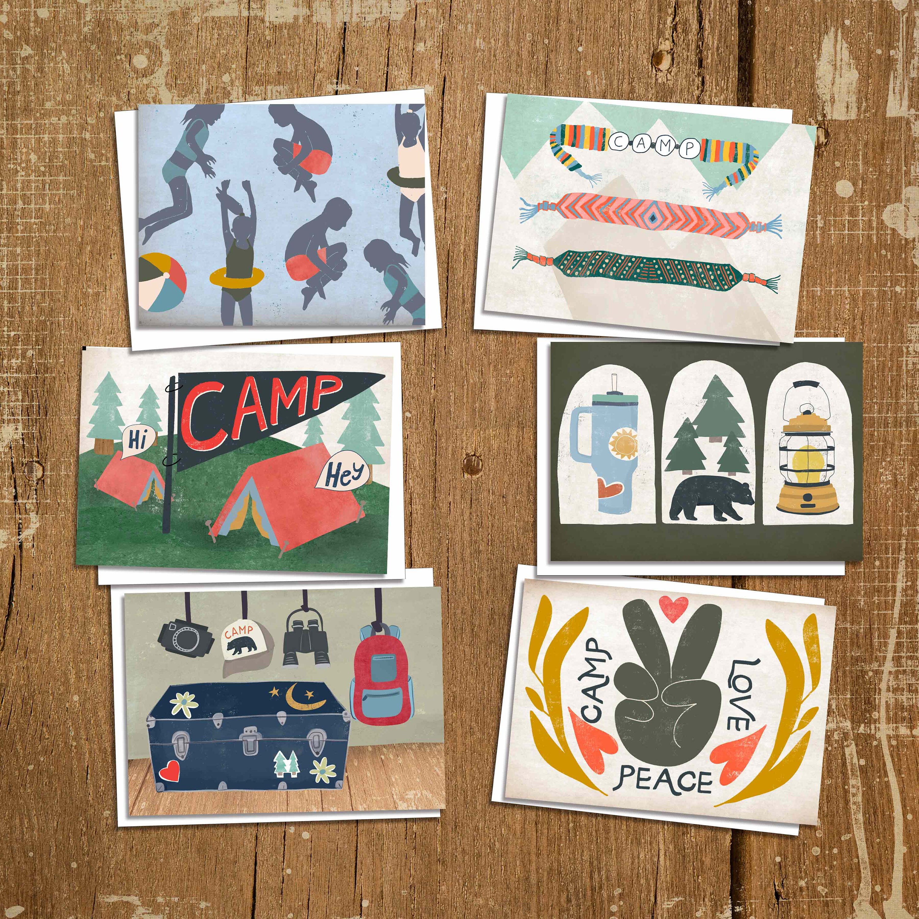 Summer Camp Cards, Letters from Camp, Wilderness Postcards, Summer Camper Stationery, Set of 6 Cards, Care Package, Miss you Mom Cards