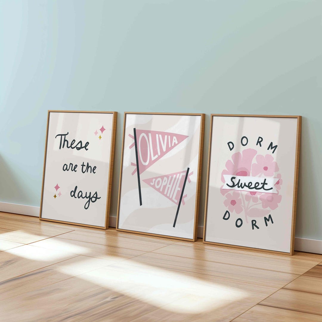 Set of 3 Printable Pale Pink Wall Art Set – Minimal Floral Dorm Decor ...