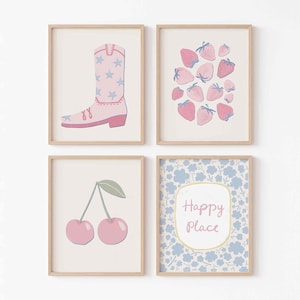 Set of 4 Wall Art Pale Pink Powder Blue Personalized Custom Dorm Art Gallery Wall Minimal Floral College Apartment Decor Love Shack Fancy