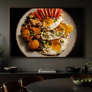 Œufs au plat et pommes de terre rôties - Décoration murale - Ambiance gourmande - Photographie culinaire - Téléchargement numérique