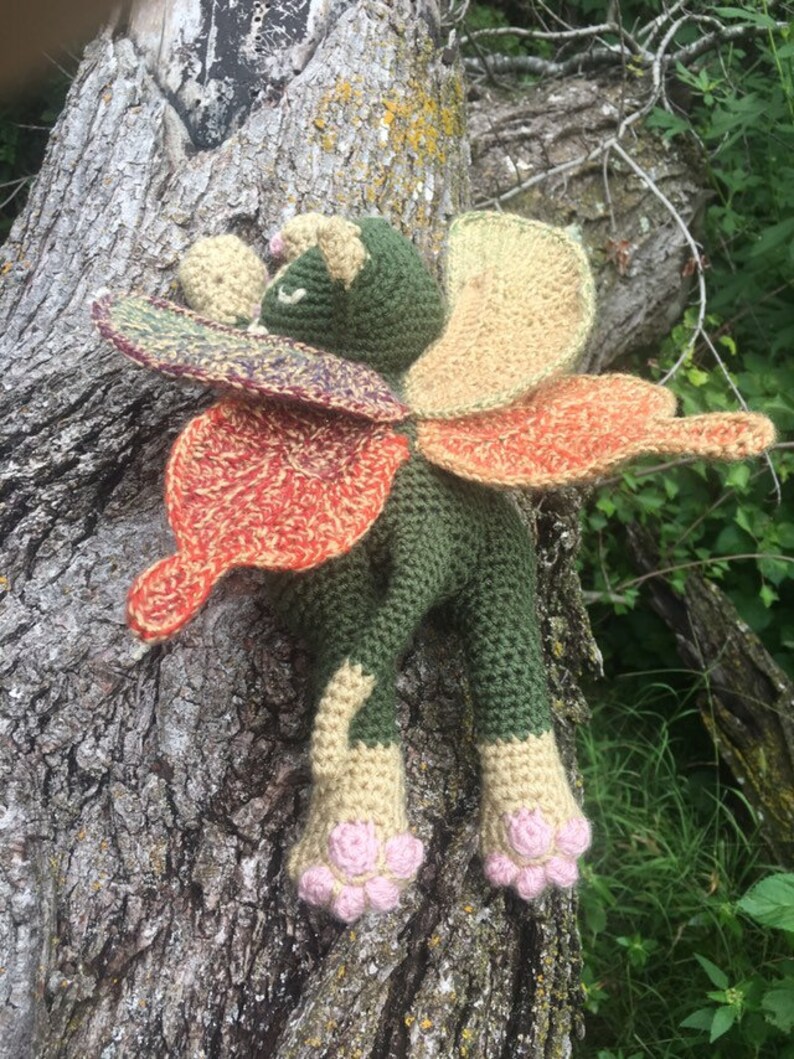 Crocheted Fantasy Amigurumi Fairy Kitten with Wired Wings Sleeping Forest Fairy Kitten