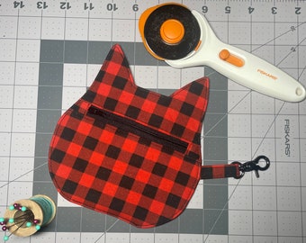 Buffalo Plaid Cat Pouch - Coin Purse - Small Dice Pouch - Card Pouch