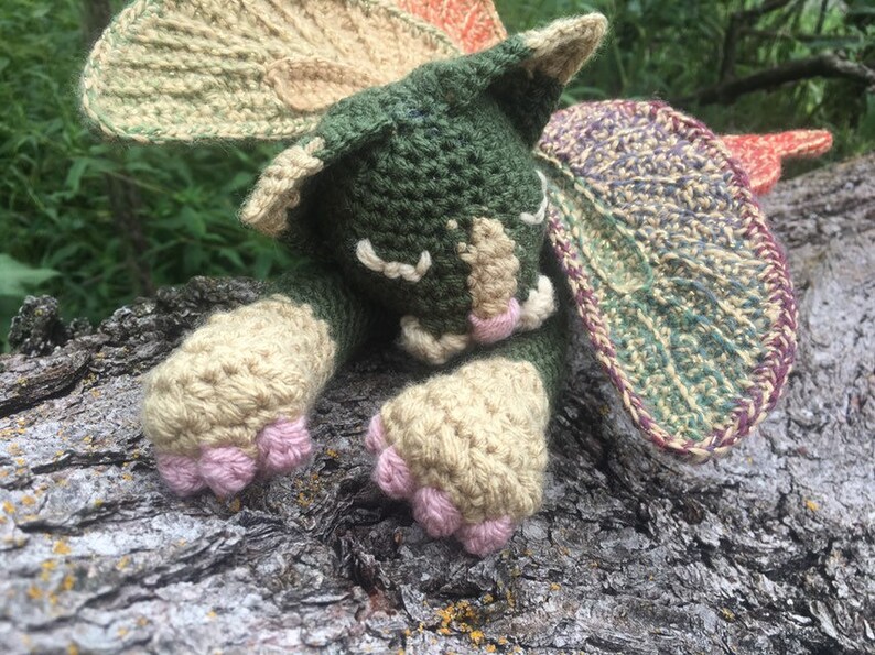 Crocheted Fantasy Amigurumi Fairy Kitten with Wired Wings Sleeping Forest Fairy Kitten