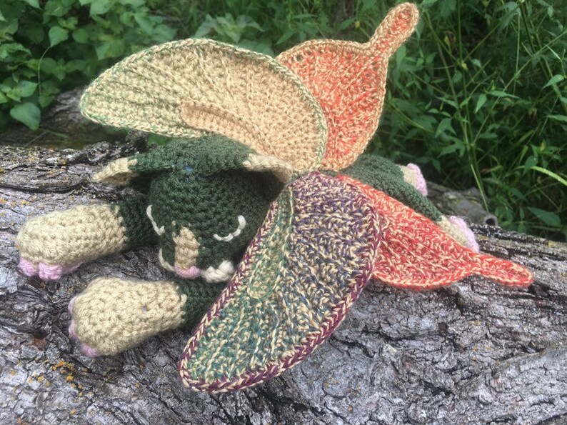 Crocheted Fantasy Amigurumi Fairy Kitten with Wired Wings Sleeping Forest Fairy Kitten