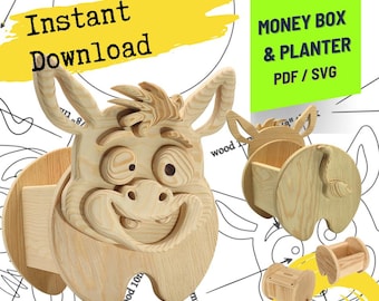 Woodworking Planter Box Scroll Saw Pattern – Easy Donkey Design for Unique Home & Garden Decoration