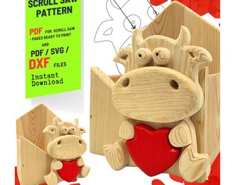 Valentine's Cow no.3 Planter Box Scroll Saw Pattern (PDF, SVG, DXF)