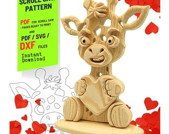 Woodworking    | Scroll Saw Pattern | Valentine's Day Giraffe with a heart   PDF SVG DXF |Holiday Home Craft no.1