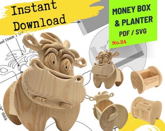 Woodworking Planter Box Scroll Saw Pattern – Easy Hipopotam  Design for Unique Home & Garden Decoration