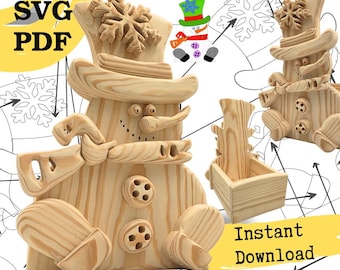 Snowman Box Scroll Saw Pattern, Christmas Decor (PDF, SVG)