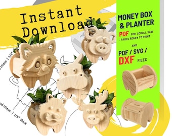 Animal Planter Box Scroll Saw Patterns: Diy Woodworking Plans (PDF, SVG, DXF) set no 6