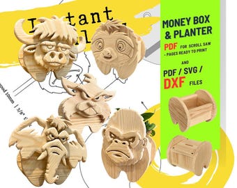 Animal Planter Box Scroll Saw Patterns: Diy Woodworking Plans (PDF, SVG, DXF) set no 7