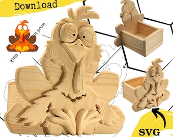 Turkey Planter Box Scroll Saw Pattern | Thanksgiving Decor (PDF & SVG)