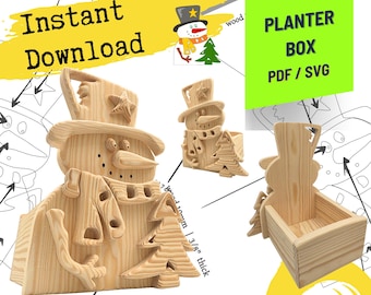 Snowman Christmas Box, Scroll Saw Pattern, Rustic Holiday Decor (PDF, SVG)