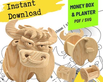 Bull Planter Box Woodworking Pattern | Scroll Saw, PDF SVG
