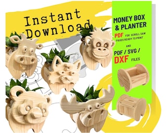 Animal Planter Box Scroll Saw Patterns: Diy Woodworking Plans (PDF, SVG, DXF) set no4