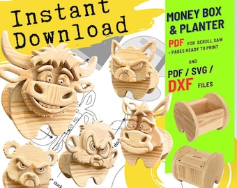 Animal Planter Box Plans: 5 Diy Scroll Saw Patterns (PDF , SVG , DXF ) set no. 2
