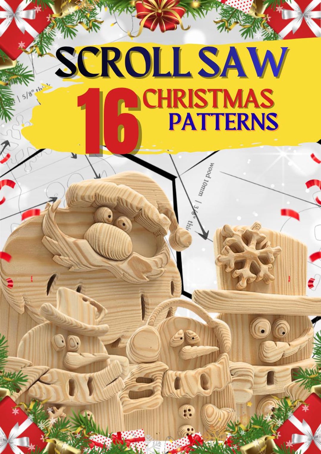 16 Christmas Scroll Saw Patterns, Santa, Snowman, Reindeer (PDF, SVG ...