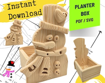Snowman Box Scroll Saw Pattern, Christmas Decor (PDF, SVG)
