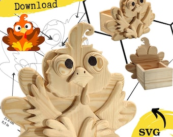 Turkey Planter Box Scroll Saw Pattern | Thanksgiving Decor (PDF & SVG)