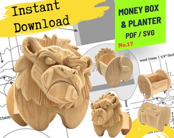 DIY Wooden Animal Money Box & Planter Digital Plans (PDF/SVG)