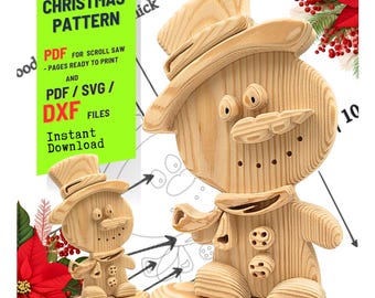 Woodworking    | Scroll Saw Pattern | Snow Man   PDF SVG DXF |Holiday Home Craft