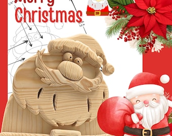 Santa Christmas Box, Scroll Saw Pattern, Rustic Holiday Decor (PDF, SVG)