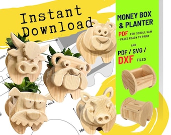 Animal Planter Box Scroll Saw Patterns: Diy Woodworking Plans (PDF, SVG, DXF) set no 5