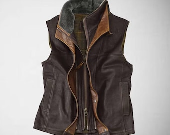 Men's Dark Brown Genuine Leather Vest: Vintage Western Cowboy Style