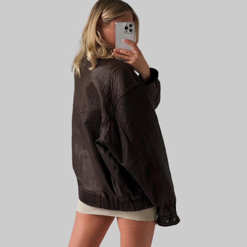 1990s Oversized Distressed Vintage Brown Real Leather Jacket: Retro Bomber Boxy Fit Coat