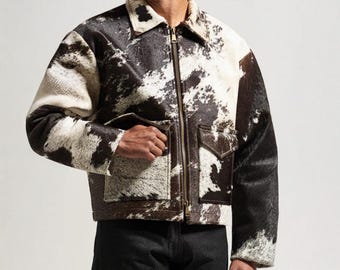 Men's Western Real Cowhide Leather Jacket: Handmade Vintage Cowboy Style Coat