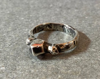 Oxidized Silver Rock Ring, Alternative Engagement Ring, Rustic Faceted Silver Stone Ring, Contemporary ring custom made to your size
