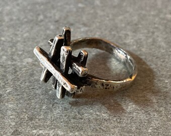 Silver sticks ring, Sculptural Ring, Hashtag ring, Contemporary artistic jewelry, Ring For Him Or Her, Oxidized Silver Ring, Statement ring