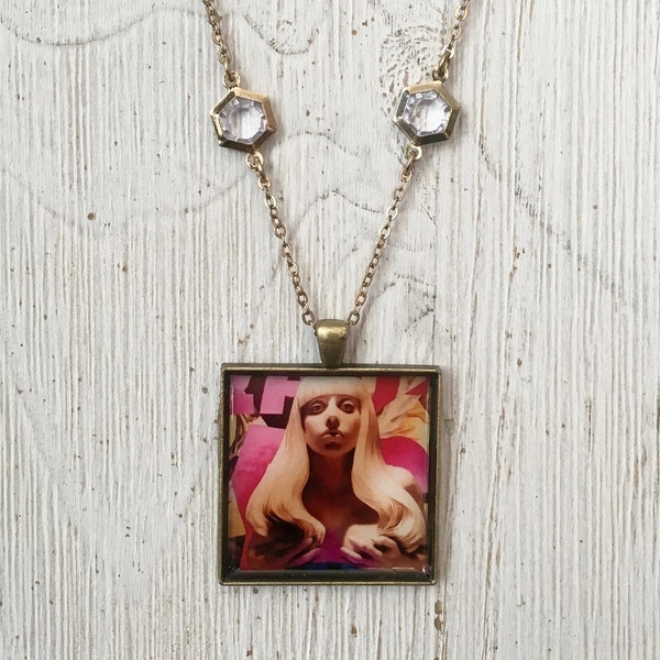 Lady Gaga Gift, Pendant Necklace Album Cover Art Jewelry, Music Related Jewelry, Pop Gift for Gaga Fans, Gaga Portrait Necklace, Gaga pic