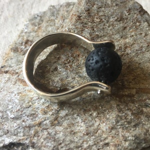 Raw Stone Ring, Silver Ring with Black Lava Stone Bead, Bohemian Jewelry, Contemporary Ring, Boho Rings, Sterling Silver Jewelry image 1