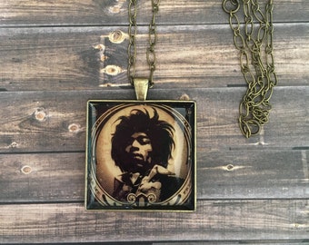 Jimi Hendrix Necklace Rock Star Album Cover Art Pendant Music lover Gift for Him or Her Rocker Chic Gift Rock Icon Sixties Statement Piece