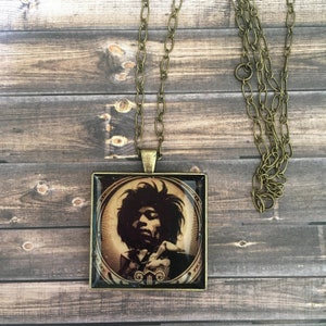 Jimi Hendrix Necklace Rock Star Album Cover Art Pendant Music lover Gift for Him or Her Rocker Chic Gift Rock Icon Sixties Statement Piece image 1